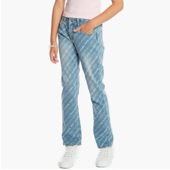 Juicy Couture Kids All Over Print Straight Jean Girls 12 Med Wash Stretch Denim - Picture 1 of 12